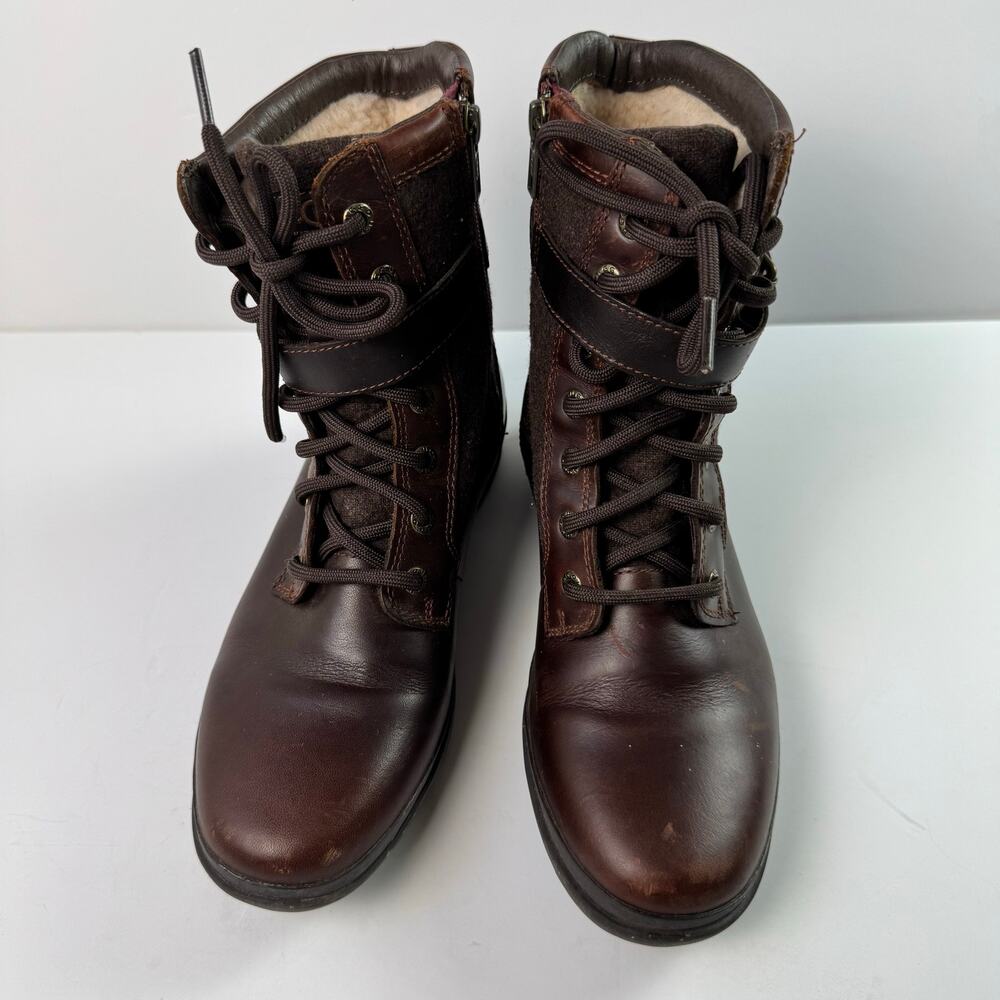 UGG Kesey Waterproof Combat Boots Women’s 7 Brown Leather Wool Lined Outdoor